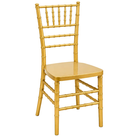 A gold-finished bamboo-style chair with a square seat and a tall slatted back, shown on a clean white background.